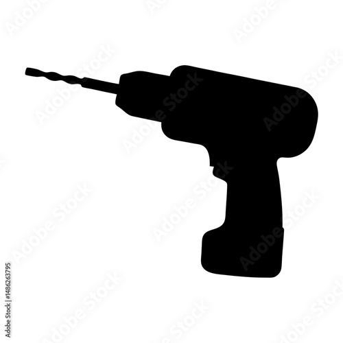 Silhouette of a cordless drill with drill bit ready to drill