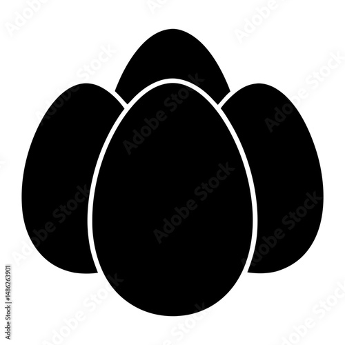 Four black eggs arranged in a cluster, simple, minimalist, and elegant