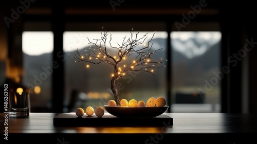 A creative Easter tree decorated with small eggs and lights