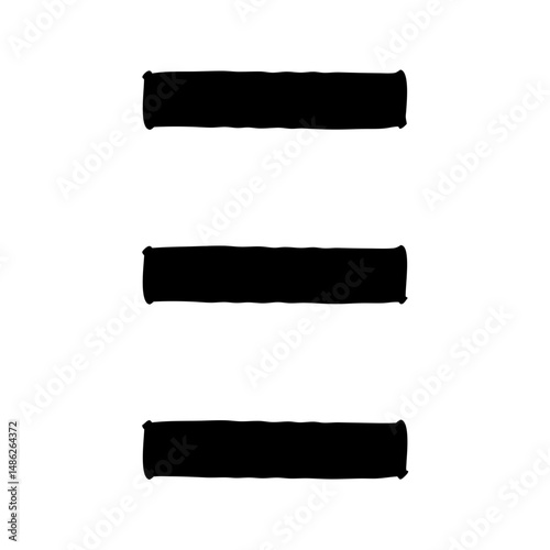 Three Horizontal Black Bars with Rough Edges on a White Background