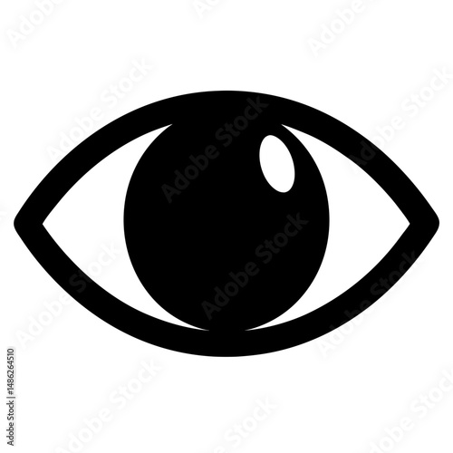 A simple black and white eye illustration focusing on vision and sight