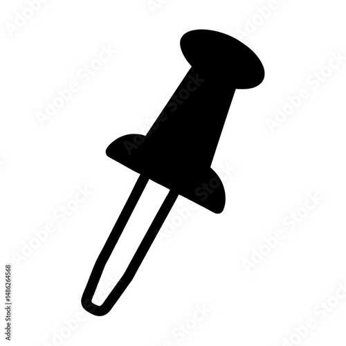 Black silhouette of a thumbtack ready for bulletin boards and office work