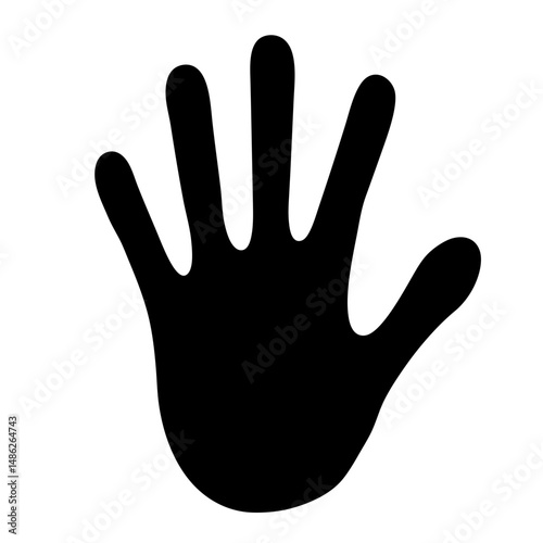 Stylized black handprint illustration on a white background with rounded fingers