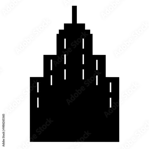 Abstract Monochrome Pixelated Silhouette of an Art Deco Skyscraper in a City
