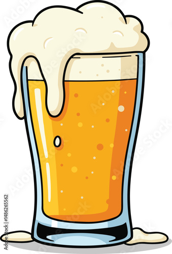 Beer glass vector illustration – Frosty pint with foam overflow and bubbles. Alcohol drink clipart