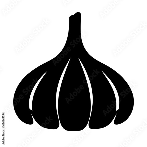 Single black garlic clove silhouette isolated on white, healthy cooking element