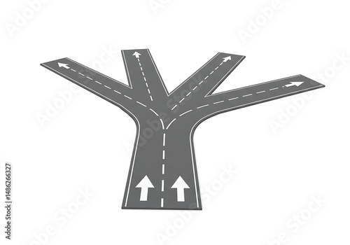 Road diverging into four paths with arrows indicating direction