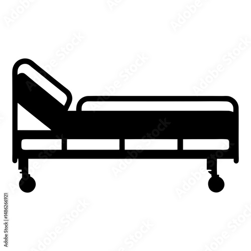 Isolated side view silhouette of a hospital bed on wheels object