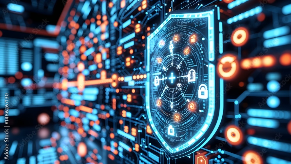 Obraz premium Smart Digital Threat Prevention Network in 3D