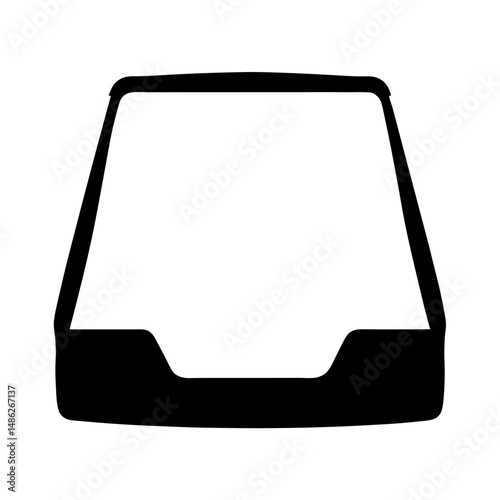 A simplified black silhouette of an empty office inbox tray for documents