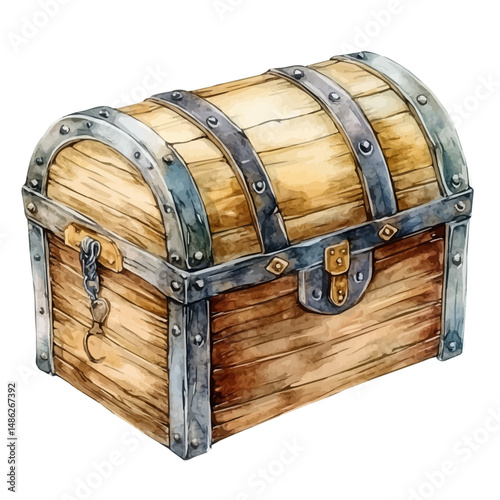 watercolor vector of Sea Chest With Metal Reinforcements, high quality, isolated on a white background.