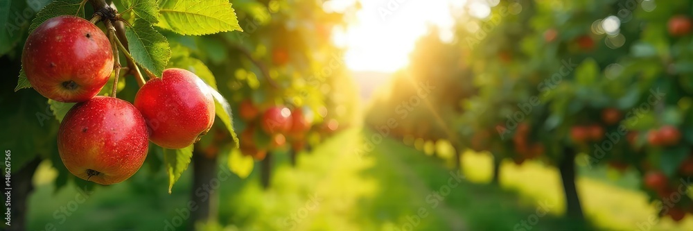 Vibrant, sun-drenched orchard bursting with ripe, ready-to-harvest fruits hanging heavy on branches A picturesque scene of abundance and natural sweetness , nature, backdrop, red Vibrant, sun-drenched orchard bursting with ripe, ready-to-harvest fruits hanging heavy on branches A picturesque scene of abundance and natural sweetness , nature, backdrop, red