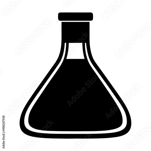 Black and white silhouette of a laboratory flask with liquid inside