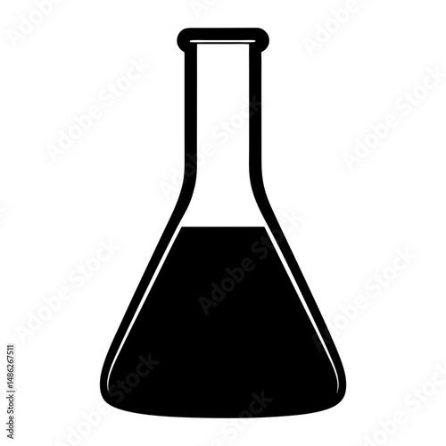 Black and white conical flask filled with liquid for scientific experimentation