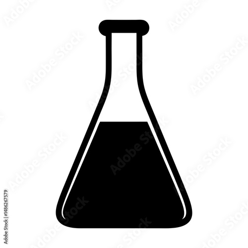 Black and white illustration of a conical flask filled with a dark liquid