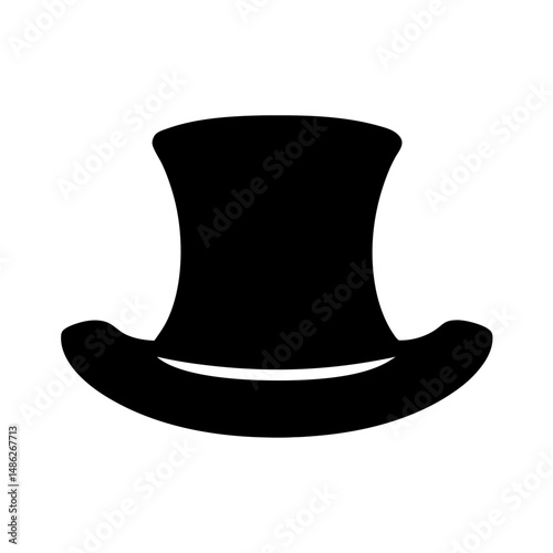 Elegant black silhouette of a classic top hat on white background
