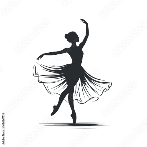 Elegant Silhouette of a Ballerina in a Flowing Tulle Skirt Dancing Gracefully