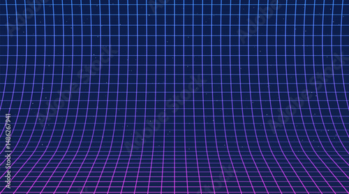 Curved Wireframe Retro Futuristic Grid With Stars. Background in 80s Style. Synthwave, Retrowave, Vaporwave Theme