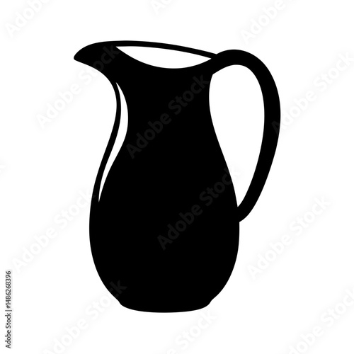 Elegant black silhouette of a pitcher isolated on a white background