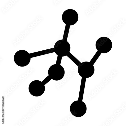 Black and White Illustration of a Molecular Structure with Connections and Nodes