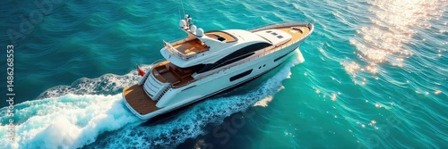 Sun-drenched luxury yacht gliding across the azure waters of the Mediterranean Sea, turquoise waves lapping the hull Perfect summer escape, opulence and tranquility , luxury travel, yacht charter