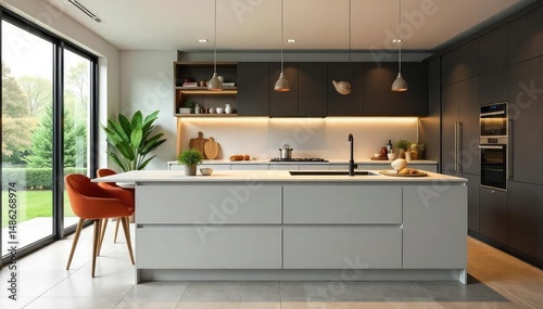 Wallpaper Mural Modern kitchen island with breakfast bar and sleek countertops, perfect for casual dining and meal prep , counter, open plan kitchen Torontodigital.ca