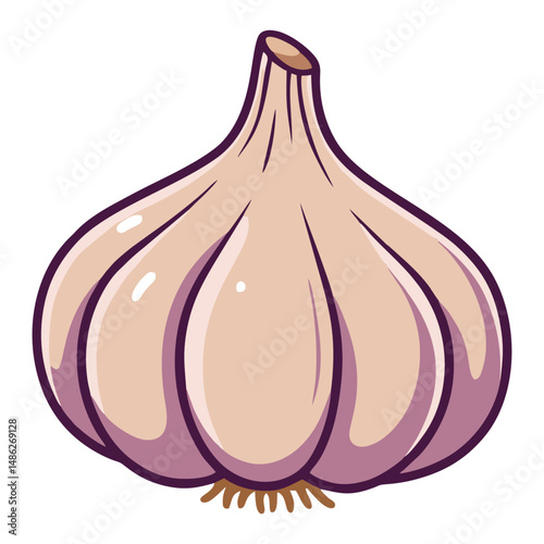 Vector illustration of a whole garlic bulb with subtle shading and clean outlines, emphasizing its natural segmented form. Perfect for culinary, herbal, or organic design themes.