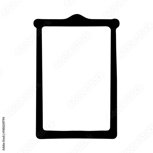 Isolated simplistic black and white picture frame with decorative top