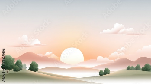 Sunrise over tranquil hills nature landscape digital serene environment peaceful view