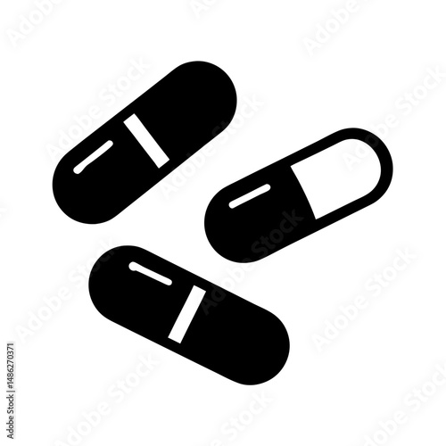 Minimalist black and white image of medication capsules on white background