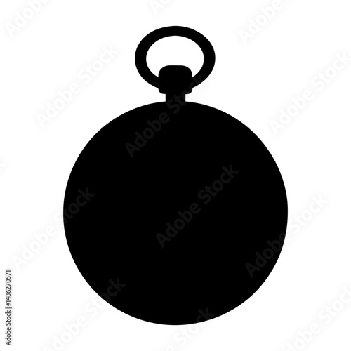 Antique Pocket Watch Silhouette Icon Illustration in Black and White Style