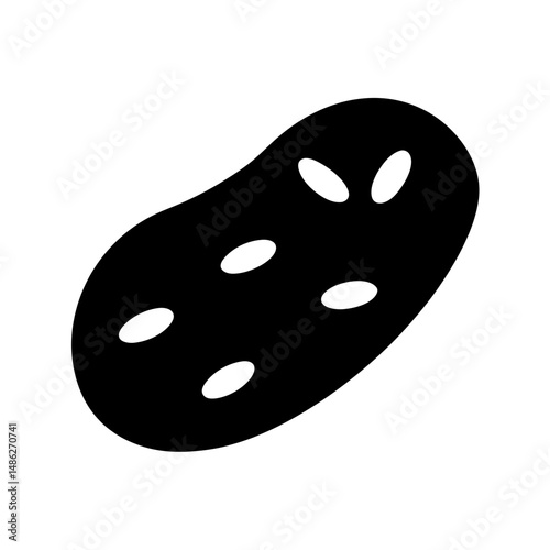 A simple black and white illustration of a potato with eyes.
