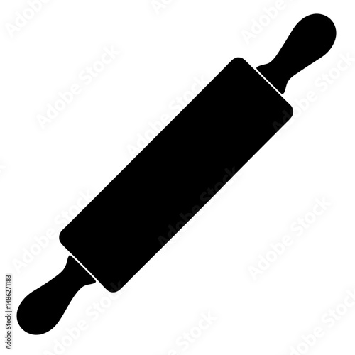A simple black silhouette of a rolling pin for culinary use