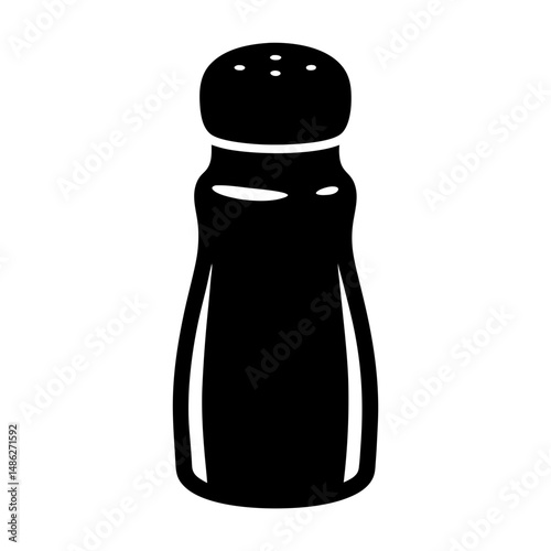 Black salt shaker with a classic hourglass shape and multiple holes