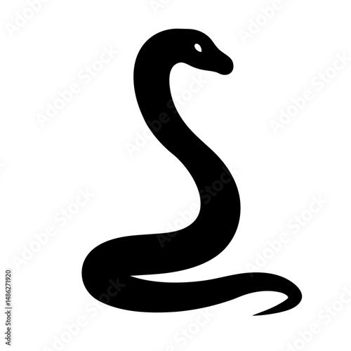 Stylized black silhouette of a snake poised to strike in minimalism