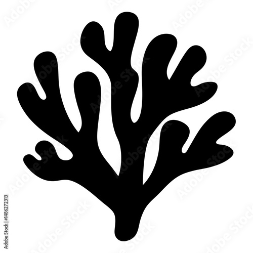 Stylized Black Seaweed Silhouette on White Background, Minimalist Aquatic Design Element