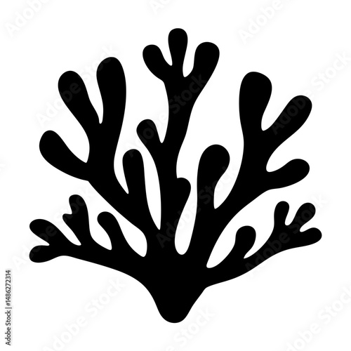 Stylized Black Coral Silhouette on White Background, Nature Inspired Design Element