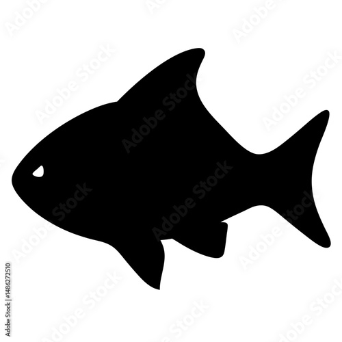 Black silhouette of a fish swimming with dorsal and pectoral fins