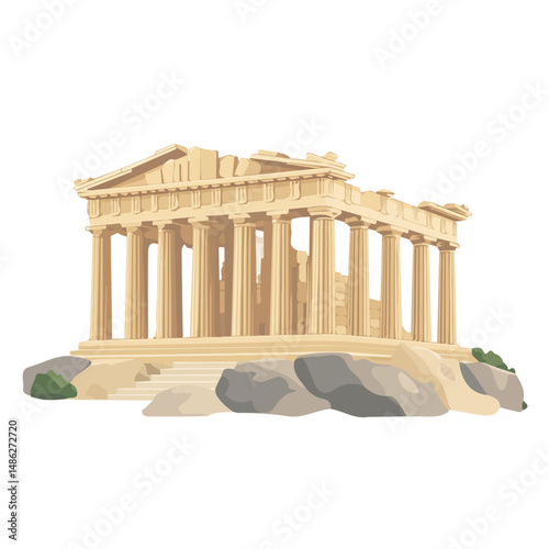 2D flat Acropolis Of Athens vector illustration, isolated on a white background.