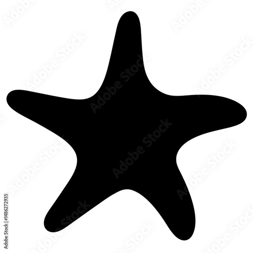 Black starfish silhouette with rounded points against a white background image