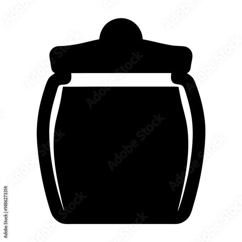 Stylized Solid Black Honey Pot or Jar with Lid Illustration