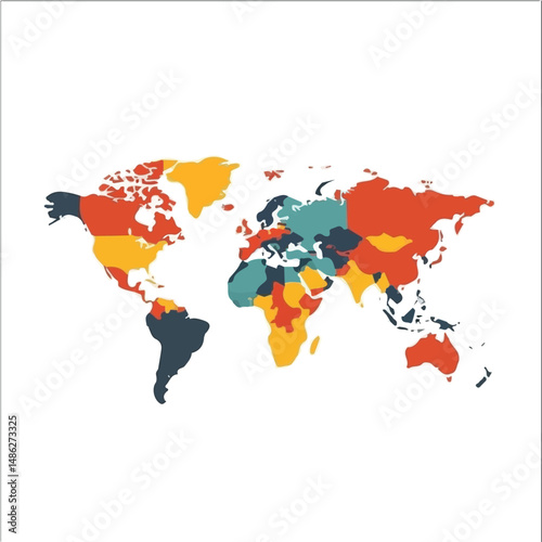 2D flat vector illustration of World Map, isolated on a white background.
