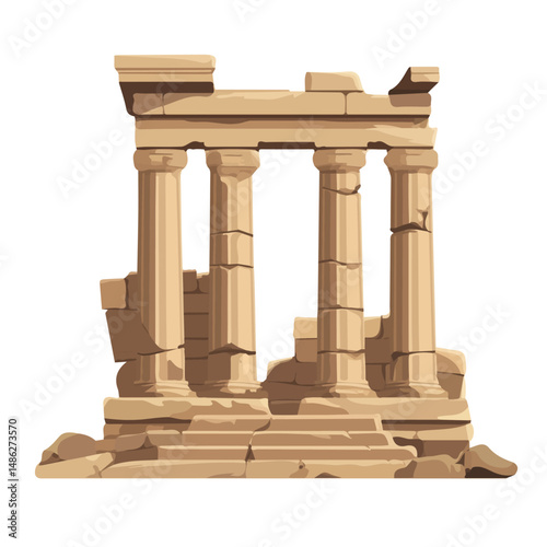 2D flat Ancient Ruins vector illustration, isolated on a white background.