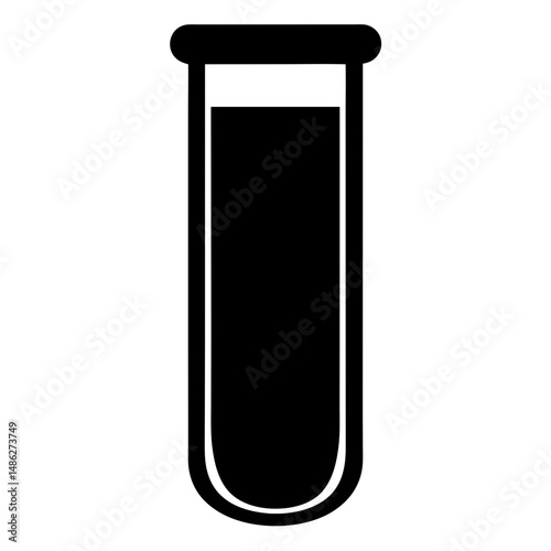 Black Test Tube with Liquid, Icon for Science and Medical Uses