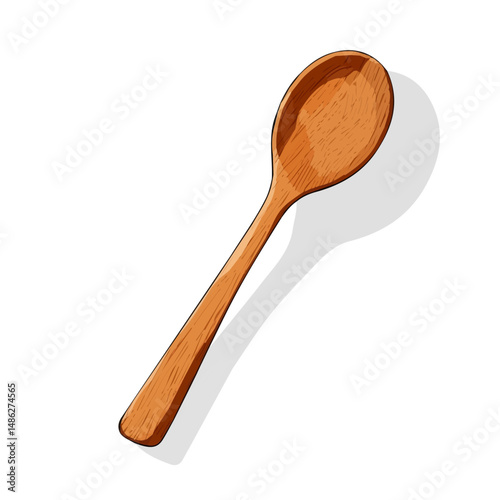 2D flat vector illustration of Wooden Spoon, isolated on a white background.