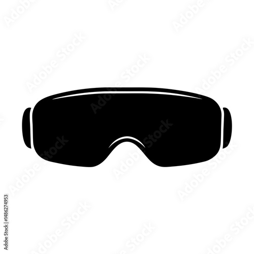 Silhouette of ski or snowboard goggles offering eye protection on a white background