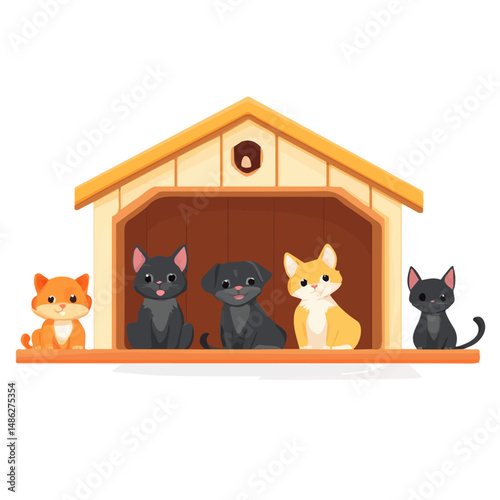 Animal Shelter 2D flat vector illustration, isolated on a white background.