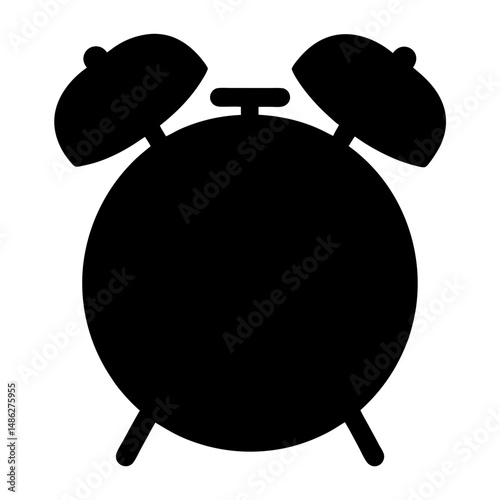Black silhouette of an alarm clock with bells for waking up