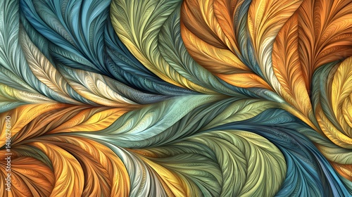Abstract Swirling Teal Gold Autumn Leaves Pattern