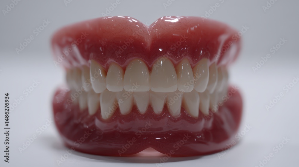 Obraz premium Full set of artificial teeth on display.